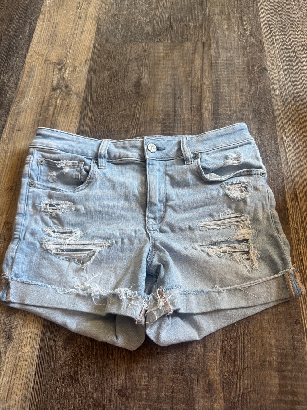 American Eagle Outfitters Light Blue Distressed Denim Shorts
